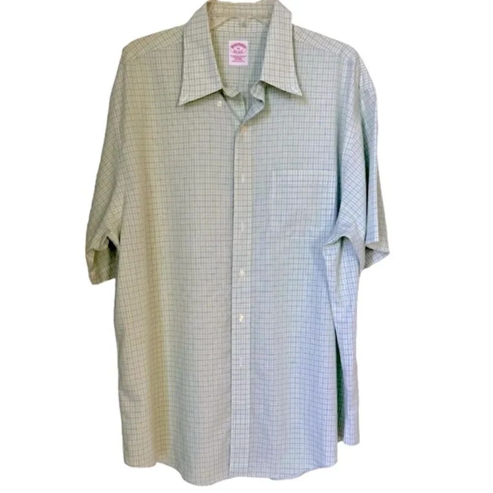 Brooks Brothers Men's Short Sleeve Button Down Green no Iron Cotton Shirt XL